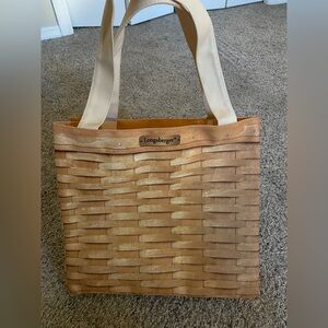 Longaberger Tan Woven-Style Tote with Cream Straps